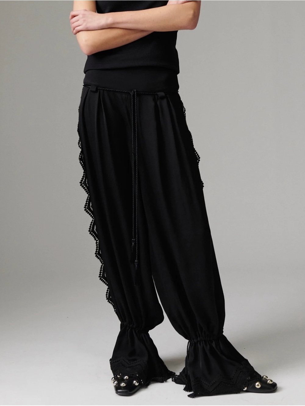 Day Birger et Mikkelsen Black Wide-Leg Harem Pants with Lace Trim
